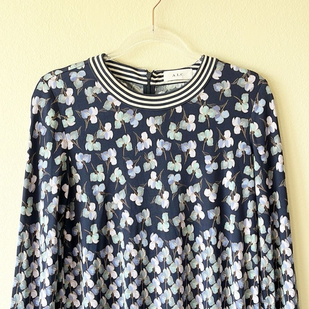 A.L.C. Floral Print 100% Silk Sheath Long Sleeve Dress - Picture 2 of 15
